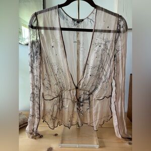 Gorgeous Rozae Nichols Elegant Pink Sheer Blouse - Fairytale print